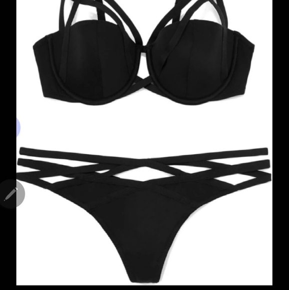 Set (2-piece) Bras 38D and Tong M, color Black. NWT - Picture 2 of 3